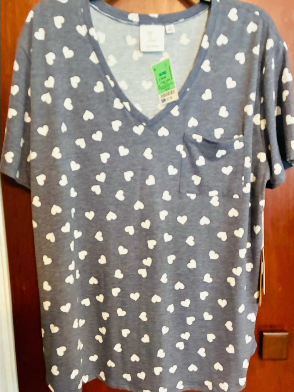 Heart Print V-Neck Tee - Gray & White - Kids